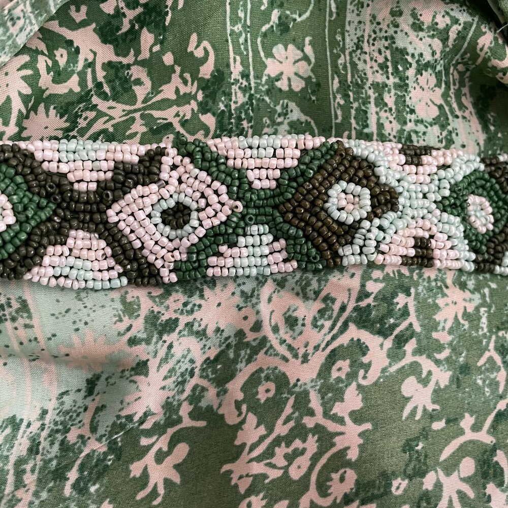 Zara Green Printed Wrap Style Midi Skirt with Beaded Waistband - SZ XL - Picture 6 of 7